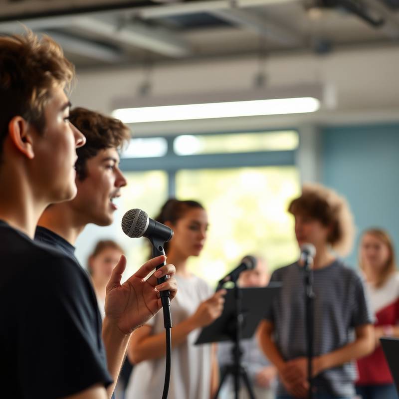 Studenten oefenen vocale technieken